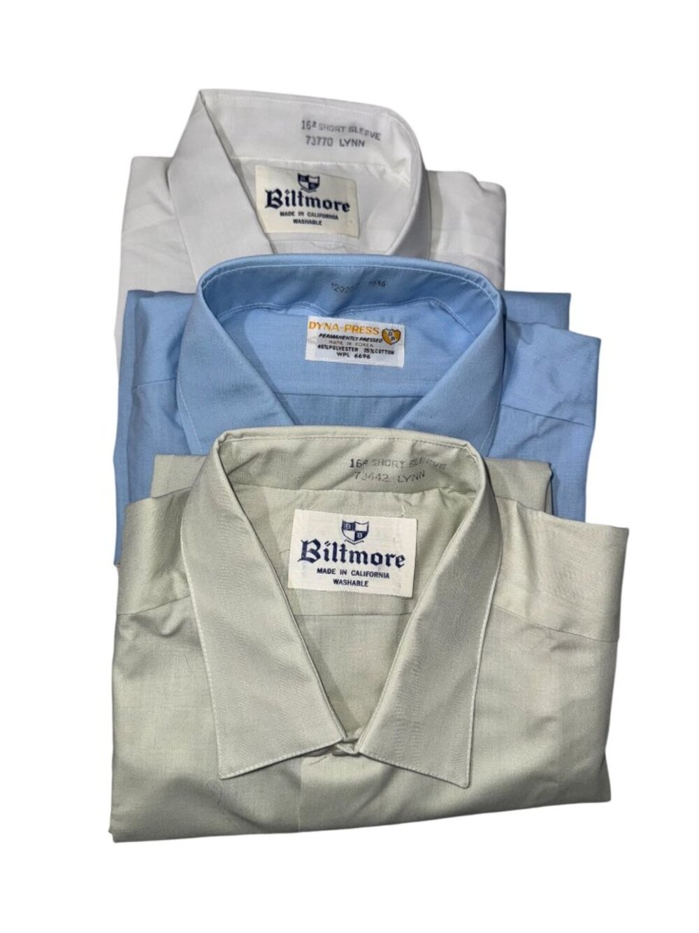 Mens Short Sleeve Dress Shirt Lot Of 3 White Blue Green Biltmore Dyna-Press Size